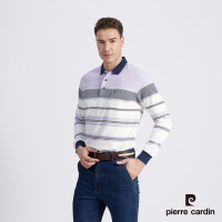 Pierre Cardin皮爾卡登 男款 棉質混紡定位橫條刷毛長袖POLO衫-淺紫色 (5215281-26)