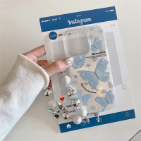 Jam Case case iPhone 13 kupu-kupu biru Casing ponsel cocok untuk iPhone 11 11PROMAXSoftcase Macaron 