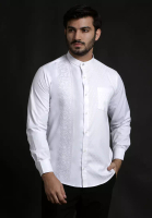 Casella Casella Baju Koko Pria Lengan Panjang Arabesque White Design | Baju Koko Putih Lengan Panjang 9864 White