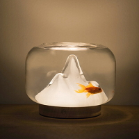 暖山小魚缸文藝小夜燈創意氛圍燈玻璃魚缸桌面擺件