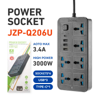【COD】 UK Plug Power Strip 2m Extension Cable Cable Electrical Socket Power Strip dengan Soket 6 AC &