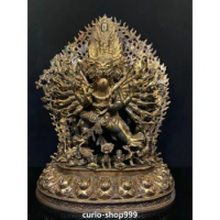 28" Huge Old Tibet Bronze Gilt Buddhism Yamantaka Yama Dharmaraja Buddha Statue