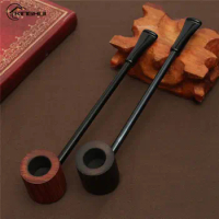 Wooden Ebony Wood Pipe Smoking Pipe Filter Portable Smoking Pipe Herb Tobacco Pipes Grinder Smoke Gifts Black/Coffee 2 Colors