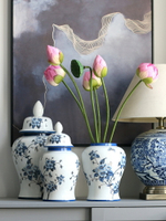 花瓶水養復古描金冰裂紋陶瓷將軍罐擺件客廳插花花器