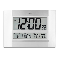 SEIKO 精工 / 大字幕 日期 溫溼度顯示 座鐘 掛鐘 電子鐘 / 銀白色 / QHL088W /SK048