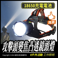 攻擊頭變焦凸透鏡頭燈｜18650電池｜3段模式｜Type-C充電｜可伸縮變焦｜戶外活動、工作燈