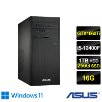 【ASUS 華碩】24型護眼螢幕組★i5 GTX1660Ti六核電腦(H-S500TD/i5-12400F/16G/1TB+256G SSD/GTX1660Ti-6GB/
