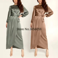 2023 Muslim Women Simple Abaya Turkish Silk Dress Kimono Evening Party Gowns Bangladesh Abayas Arabic Kaftan Islamic Clothing