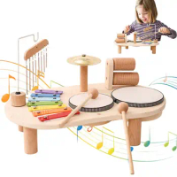 Kids Drum Set Montessori Educational Toy Drum Kit With Xylophone Wooden Xylophone And Wind Chime Toys For Boys And Girls Ages 2