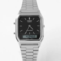 【CASIO 卡西歐】CASIO卡西歐方型黑面雙顯鋼錶(AQ-230A-1DHDF)
