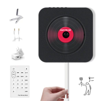 Wall Mounted Bluetooth cd player, Pull Switch with Remote HiFi Speaker USB Drive Player Headphone Jack AUX input/output