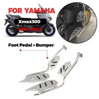 For YAMAHA XMAX300 Xmax-300 2023 Motorcycle Foot Pedal + Bumper Foot Rest Plate Non-slip CNC Footrest Foot Pads