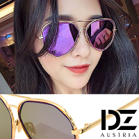DZ 幾何鏤空角切線 抗UV防曬太陽眼鏡墨鏡(金框幻紫膜)