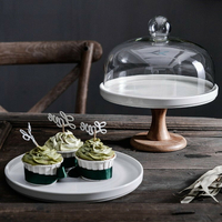 旋轉甜品臺擺件展示架食品點心盤蛋糕托盤高腳面包蓋透明玻璃罩子