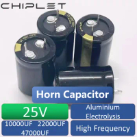 2Pcs 25V Horn Capacitor 10000UF 22000UF 47000UF 100000UF High Frequency Low ESR Electrolytic Capacitance 22*30 30*45 35*50