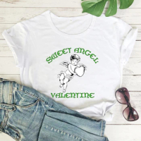 Colorful Sweet Angel T-Shirt valentine angel graphic Shirt love heart tees Women fashion casual Aesthetic Tee tops
