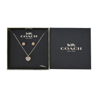 COACH 愛心內鑲鑽造型項鍊+穿式耳環套裝禮盒-金
