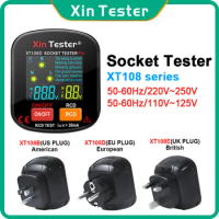 Xin Tester Socket Tester US UK EU Plug Color Screen Outlet Tester RCD GFCI Ground Zero Earth Line Smart Socket Detector XT108