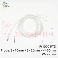 2 PCS PT1000 Probe 3mm*10mm Platinum Resistance RTD Sensor 2 Meter Two Wires FEP Cable Temperature Detector Max. 300 ­°C