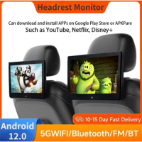 10.1'' Car Headrest Video Multimedia Player Bluetooth Rear Back Seat TV Monitor Display Android 12 USB Touch Screen for Airplay