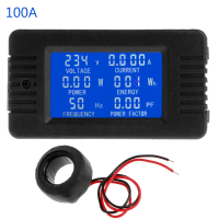 Multimeter LCD Digital, 6 dalam 1, Mengukur Voltan, Arus, KWh, Watt, dan Ampere, dengan Paparan 100A