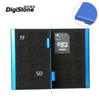DigiStone 超薄型鋁合金18片裝雙層多功能記憶卡收納盒(2SD+16TF)-藍色