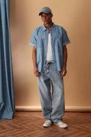 Trendyol Blue Wide Fit Short Sleeve Western Denim Jeans Shirt TMNSS25GO00046