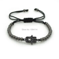 18*11*2mm Micro Pave Black CZ Eye Relief Palm Connector Charm Bracelet Braided Centipede Knot