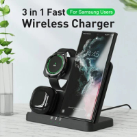 3 in 1 Wireless Charger Stand Fast Charging For Apple Samsung Galaxy S22/S21 Watch 4 Classic Active 2 LTE Buds Pro Live