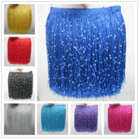 YY-tesco 100 Meters 20cm Wide Lace Fringe Trim Tassel Fringe Trimming For DIY Latin Dress Stage Clothes Accessories Lace Ribbon