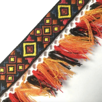 embroidery ethnic jacquard webbing woven tape cluny lace tassel fringe trim ribbon 5cm tribal boho DIY native denim african deco