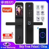 TUYA APP WiFi Automatic Digital smart camera fingerprint door lock With doorbell cat eye lock