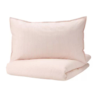 BERGPALM 單人被套附一個枕頭套, 淺粉紅色/條紋, 150x200/50x80 公分