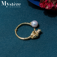 【my stere 我的時尚秘境】秘境設計款-韓國精緻貓咪造型珍珠項鍊戒指(輕奢 淡水珍珠 貓咪 日本)