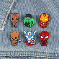Marvel Anime Figure Groot Spider-Man Hulk Badge Cute Cartoon Brooches Backpack Clothes Decoration Accessories Gift