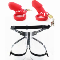 Red CB6000 CB6000S Male Strap On Cock Cage with 5 Base Rings Silicone Penis Cage Chastity Devices Adult Toys for Men G7-2-31