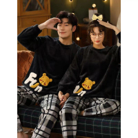 Flannel Pajamas Winter Couple Fleece Thickened Women Plus Size Casual Loose Coral Fleece Homewear Me