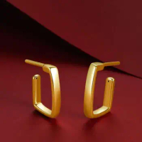 Pure 24K Yellow Gold Earrings Women 999 Gold Geometry Stud Earrings