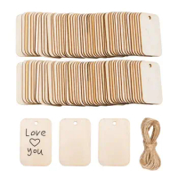 25Pcs Rectangular Wooden Hanging Tag Blank Gift Label Christmas Wedding Birthday Party Decoration Gift Cards