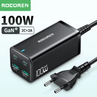Rocoren 100W GaN Desktop USB Charger Quick Charge 4.0 QC 5.0 3.0 PD USB Type C Fast Charging For MacBook Samsung iPhone Laptop