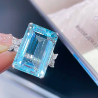 LR Aquamarine Ring Fine Jewelry Pure 18K Gold Natural 11.36ct Blue Aquamarine Gemstones Fine Rings for Women Birthday Presents