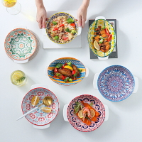 雙耳烤盤陶瓷芝士焗飯盤家用大號盤子菜盤水果早餐盤魚盤碟子餐盤
