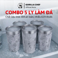 Combo 5 ly inox làm đá 200-500ml Gorilla Chef inox 304 chống gỉ sét, kháng khuẩn, nhiều kích thước