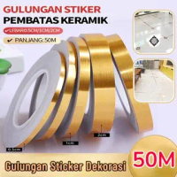 Stiker Lantai Vinyl 50M Roll - Motif Marmer & Emas Elegan, Tahan Air, Anti Keras, Kekuatan Sikat, In