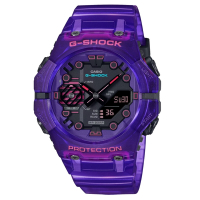 CASIO卡西歐 G-SHOCK 藍牙 未來感配色 科幻世界 多功能雙顯錶款 紫 GA-B001CBRS-6A_46mm