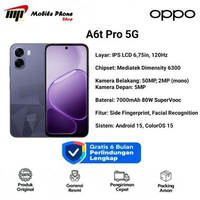 OPPO A6t Pro 5G (8GB/256GB) | IPS LCD 6,75in, 120Hz | Mediatek Dimensity 6300 | 7000mAh 80W SUPERVOO