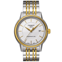 TISSOT 天梭 官方授權 Carson Powermatic 80 經典機械腕錶 送禮首選-銀x雙色版/39mm T0854072201100