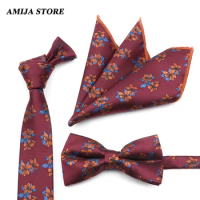 New Men's Tie Set Luxury Vintage Rose Necktie Pocket Square Fashion Butterfly Set Accessories Daily Wedding Party Gift For Man