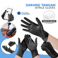 Sarung Tangan Karet Latex Warna Hitam Nitrile Gloves 1 Box isi 100pc Cleaning Gloves