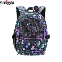Australia Smiggle Original High Quality Children's School Bag Kawaii Girls Backpack Beautiful Black Starry Cat 16 Inch Kids Bags